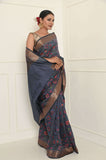 Dark Gray Meena Jaal Cotton Silk Saree