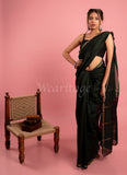 Dark Green Handmade Bagh print Chanderi Saree