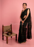 Dark Green Handmade Bagh print Chanderi Saree