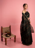 Dark Green Handmade Bagh print Chanderi Saree