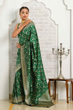 Dark Green Handwoven Katan Silk Banarasi Saree With Jaal Work