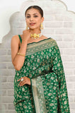 Dark Green Handwoven Katan Silk Banarasi Saree With Jaal Work