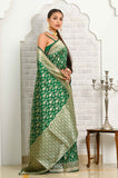 Dark Green Handwoven Katan Silk Banarasi Saree With Jaal Work