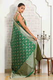 Dark Green Handwoven Katan Silk Banarasi Saree With Jaal Work