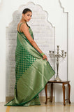 Dark Green Soft Silk Banarasi Saree With Jaal Border