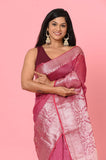 Dark Pink Banarasi Linen Saree