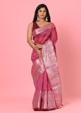 Dark Pink Banarasi Linen Saree