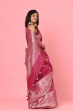 Dark Pink Banarasi Linen Saree