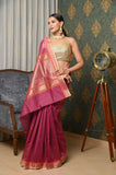 Dark Pink Cotton Silk Banarasi Saree