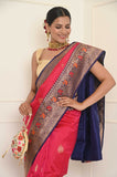 Dark Pink Handwoven Katan Silk Banarasi Saree With Meena Border