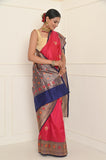 Dark Pink Handwoven Katan Silk Banarasi Saree With Meena Border