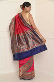 Dark Pink Handwoven Katan Silk Banarasi Saree With Meena Border