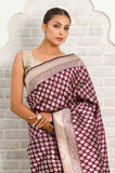 Dark Purple Handwoven Katan Silk Banarasi Saree