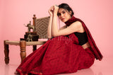 Dark Red Handmade Bagh Print Chanderi Saree