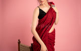 Dark Red Handmade Bagh Print Chanderi Saree