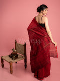 Dark Red Handmade Bagh Print Chanderi Saree