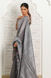 Dark ash - Pink Cut Work Pure Tussar Saree