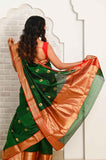 Dark green Pure Silk Handwoven Eknaliya Chanderi Saree with Meenakari Buti