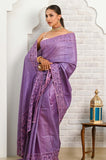 Dark purple - Pink Cut Work Pure Tussar Saree