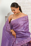 Dark purple - Pink Cut Work Pure Tussar Saree