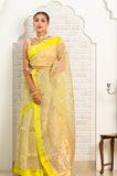 Florecent Yellow Pure Silk Handwoven Chanderi Saree