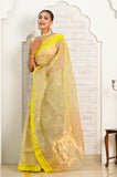 Florecent Yellow Pure Silk Handwoven Chanderi Saree