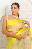 Florecent Yellow Pure Silk Handwoven Chanderi Saree