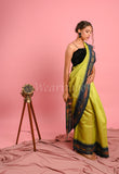 Fluorescent Green Desi Tussar Saree with Ikat Pallu