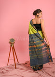 Fluorescent Green Desi Tussar Saree with Ikat Pallu