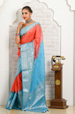 Gajari-Blue Banarasi Linen Saree