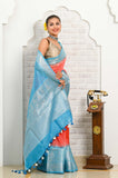 Gajari-Blue Banarasi Linen Saree