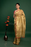 Golden Linen Saree with Red Border