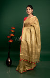 Golden Linen Saree with Red Border