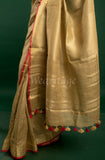 Golden Linen Saree with Red Border