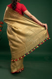 Golden Linen Saree with Red Border