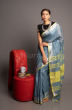 Gray Linen Saree with Yellow Border