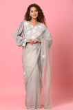 Gray Beads Sequins Organza Saree