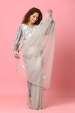 Gray Beads Sequins Organza Saree