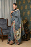 Gray Cotton Silk Saree With Resham Booti