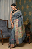 Gray Cotton Silk Saree With Resham Booti