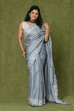 Gray Cut Work Semi Tussar Saree