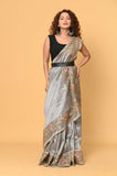 Gray Cut Work Tussar Saree