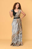 Gray Cut Work Tussar Saree