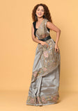 Gray Cut Work Tussar Saree