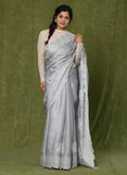 Gray Embroidered Cut Work Semi Tussar Saree