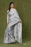 Gray Embroidered Cut Work Semi Tussar Saree