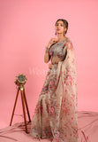 Gray Floral Crystal work Saree