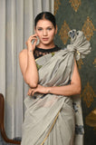 Gray Hand Painted Cotton Saree