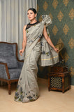 Gray Hand Painted Cotton Saree