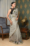 Gray Hand Painted Cotton Saree